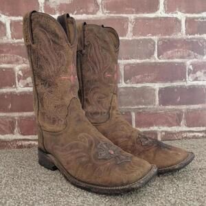 Tony Lama Distressed Cowboy Boots Womens Size 8.5 B Brown Leather Western